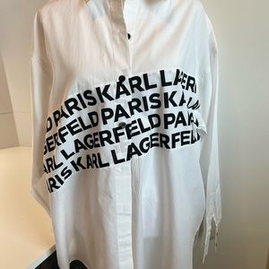 Karl Largerfeld White w/Black Logo Button Down Shirt